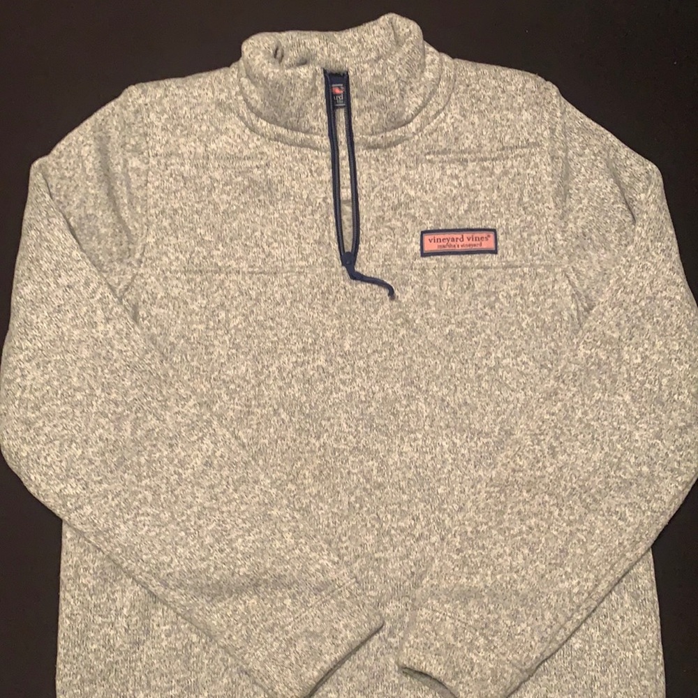 Unisex Youth VINEYARD VINES Med 12-14 Long Sleeve 1/4 Zip Pullover Heather Grey